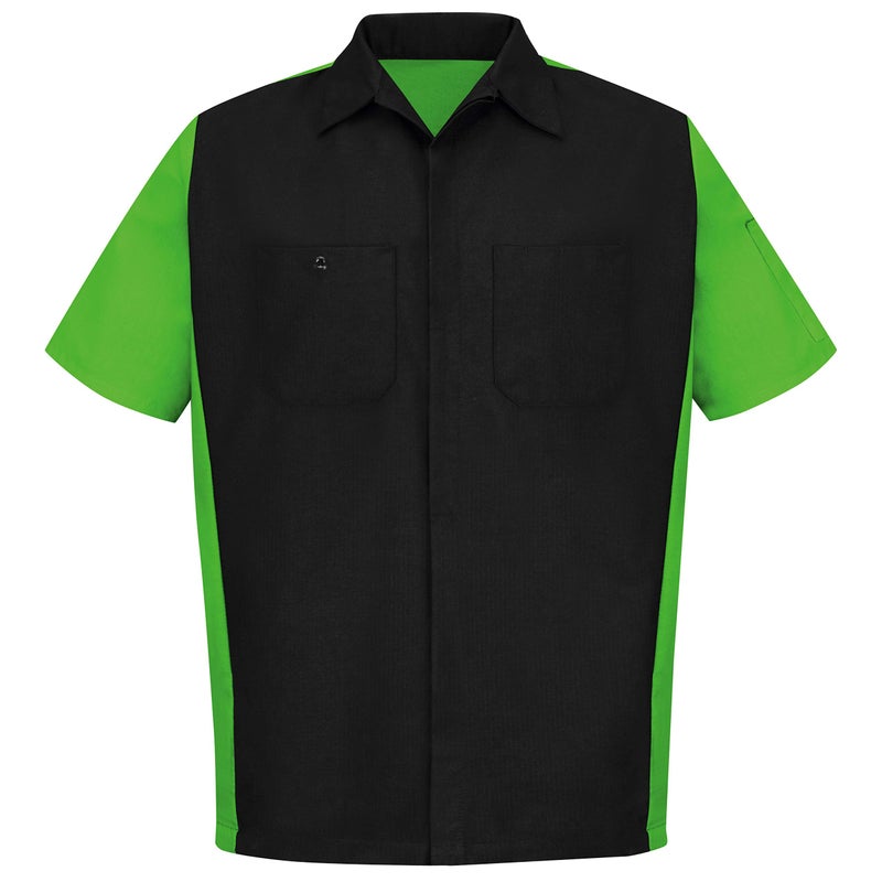 Red Kap Standard Short Sleeve Two-Tone Crew Shirt, Black/Lime, X-Large - Image 1